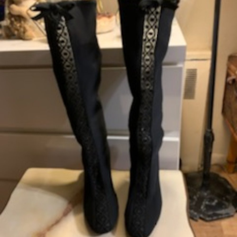 Bettye Muller Concerto Lace-Inset Knee Boot, Black - Picture 10 of 15